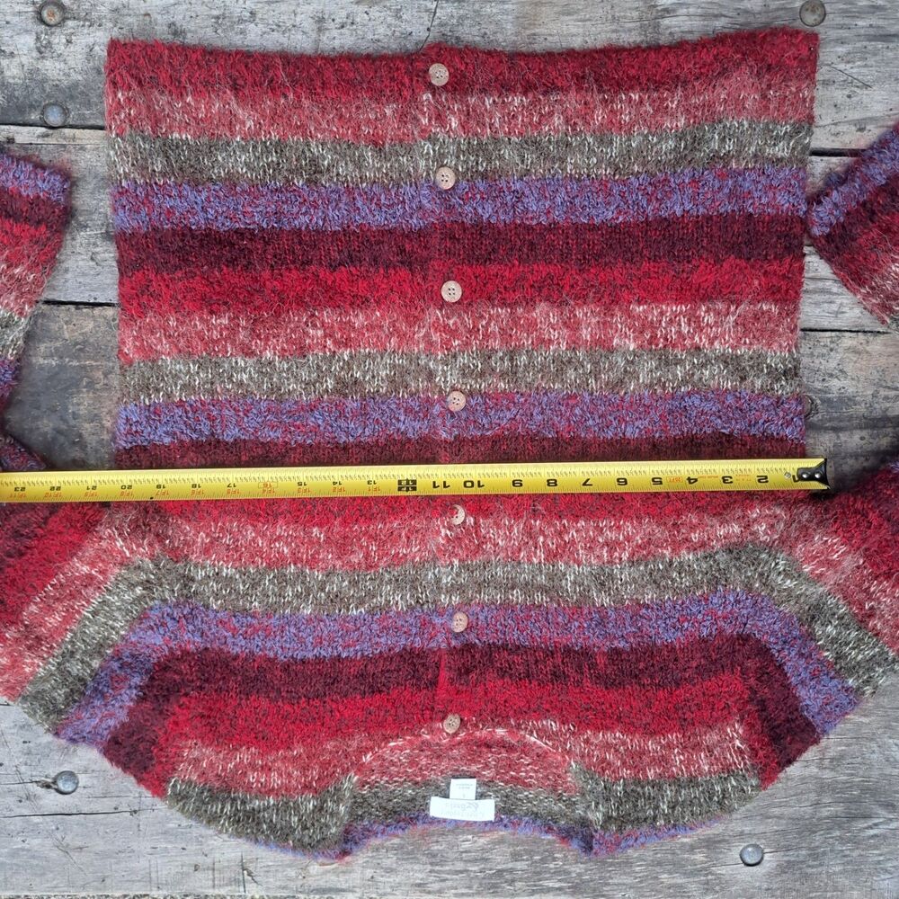 Christopher & Banks Striped Fuzzy Cardigan Sweater Womens Large Mohair Blend Red - Picture 7 of 9
